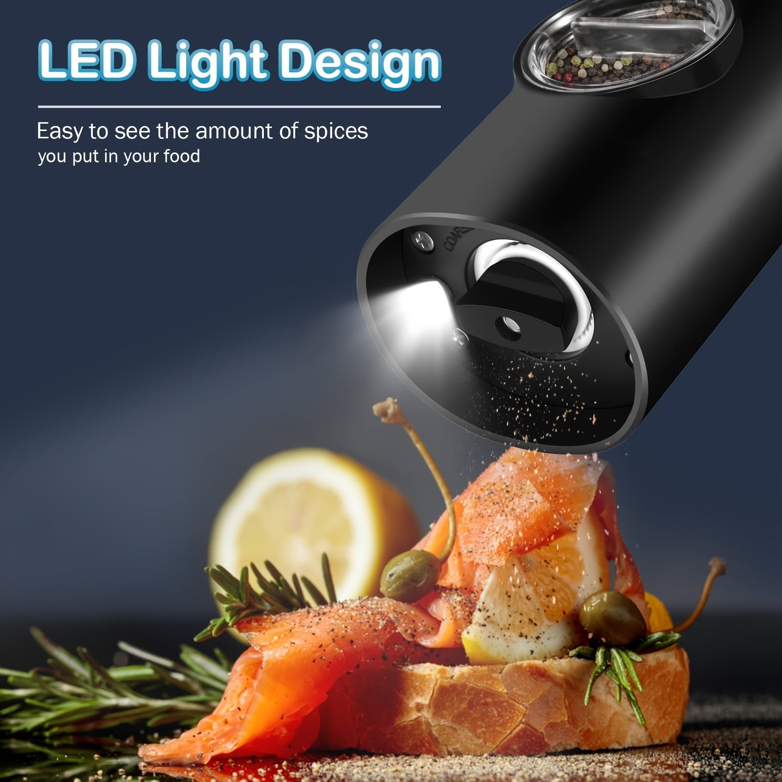 Set of 2 Rechargeable Electric Pepper and Salt Grinders with LED Light and Adjustable Coarseness