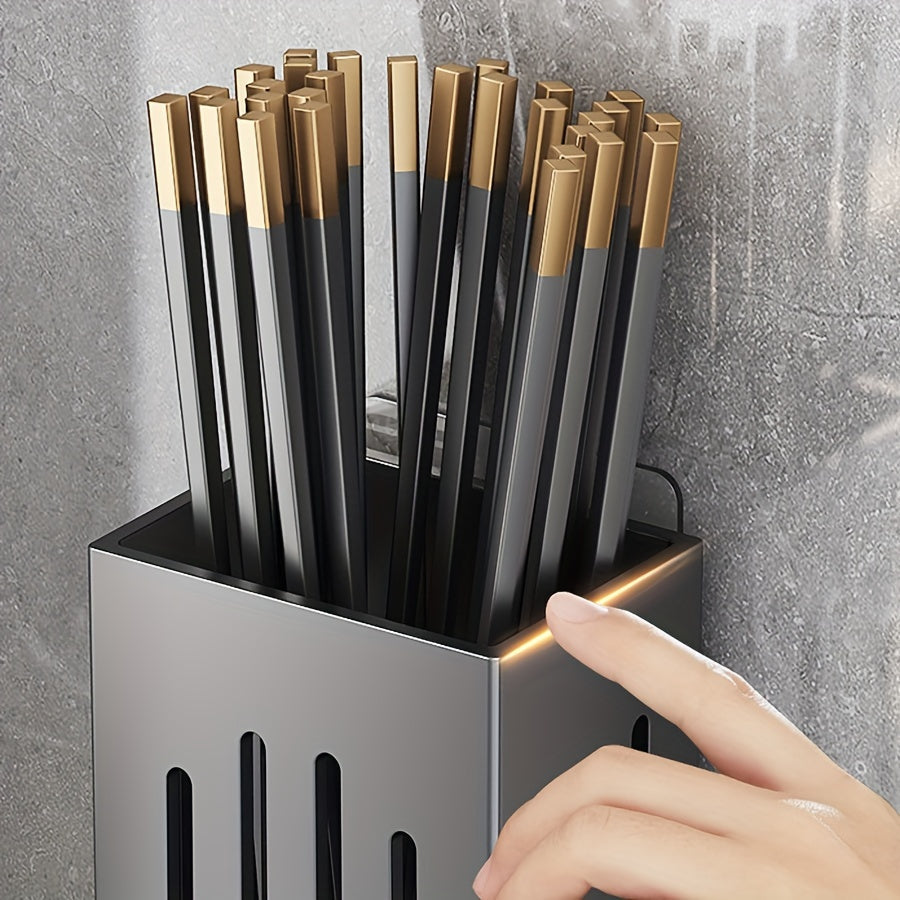 Soporte para palillos de pared sin taladro, organizador de utensilios de cocina con drenaje