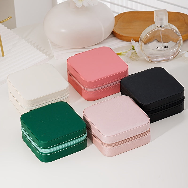 Faux Leather Jewelry Organizer with Necklace Hooks and Zippered Storage