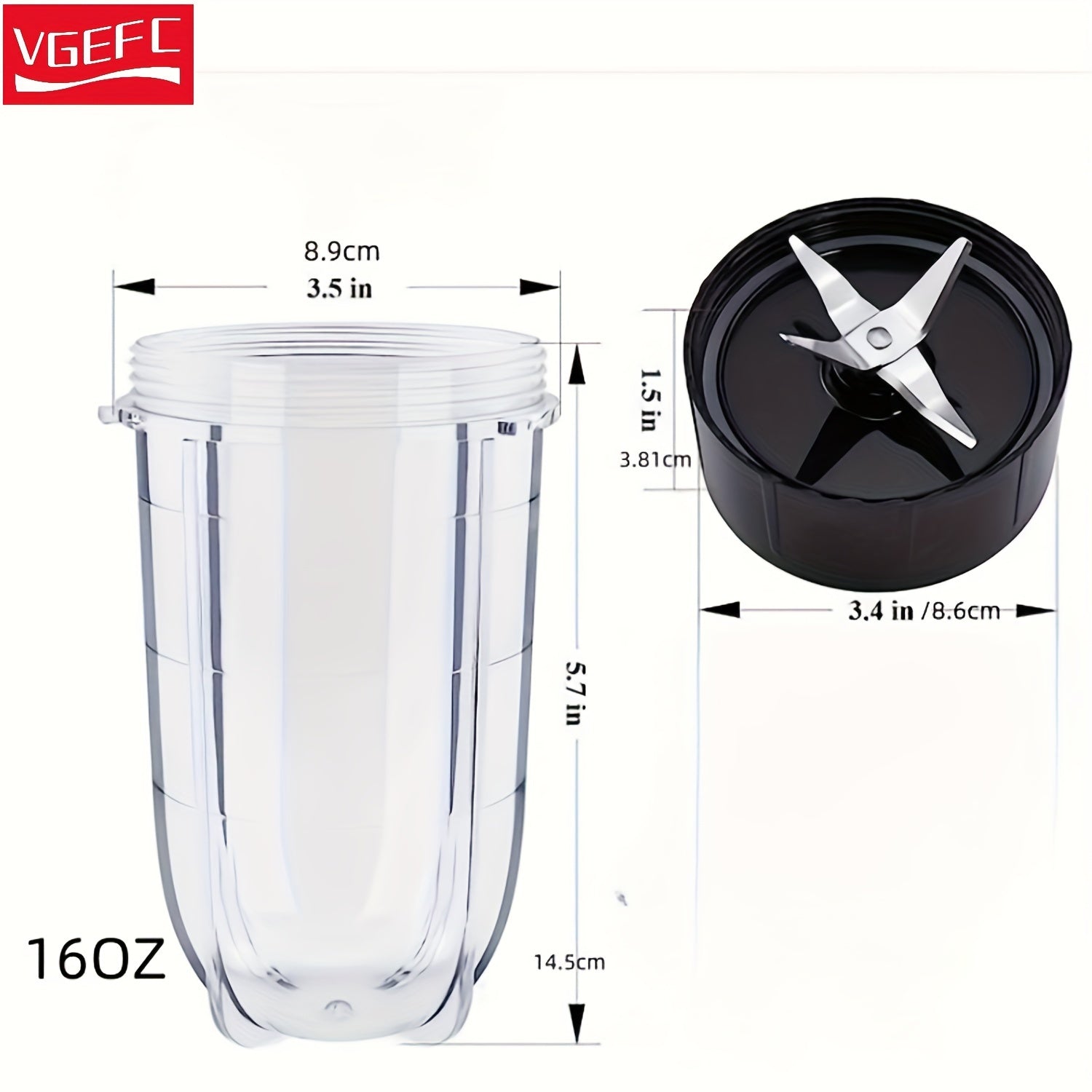 2-Pack Replacement Cross Blades and 16oz Cups for Magic Bullet Blender