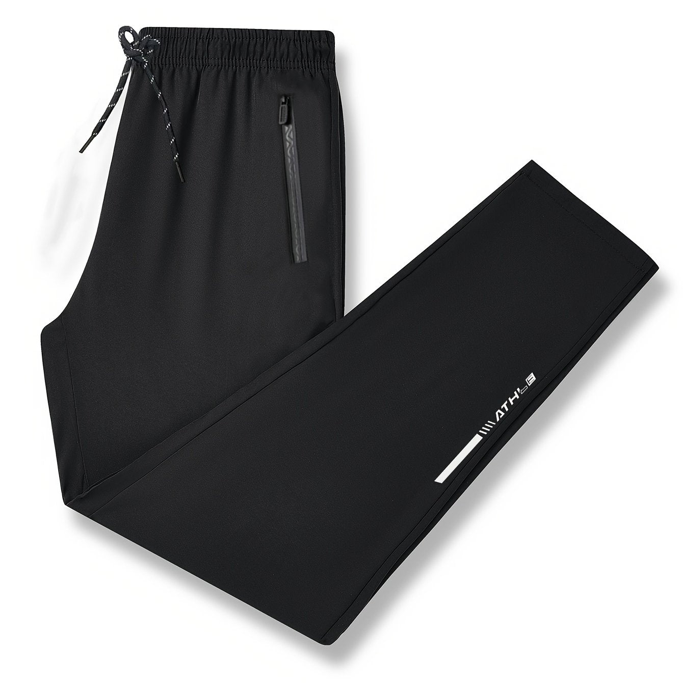 Men's Loose Fit Polyester Athletic Pants Breathable Quick-Drying Zipper Pattern for Running and Fitness