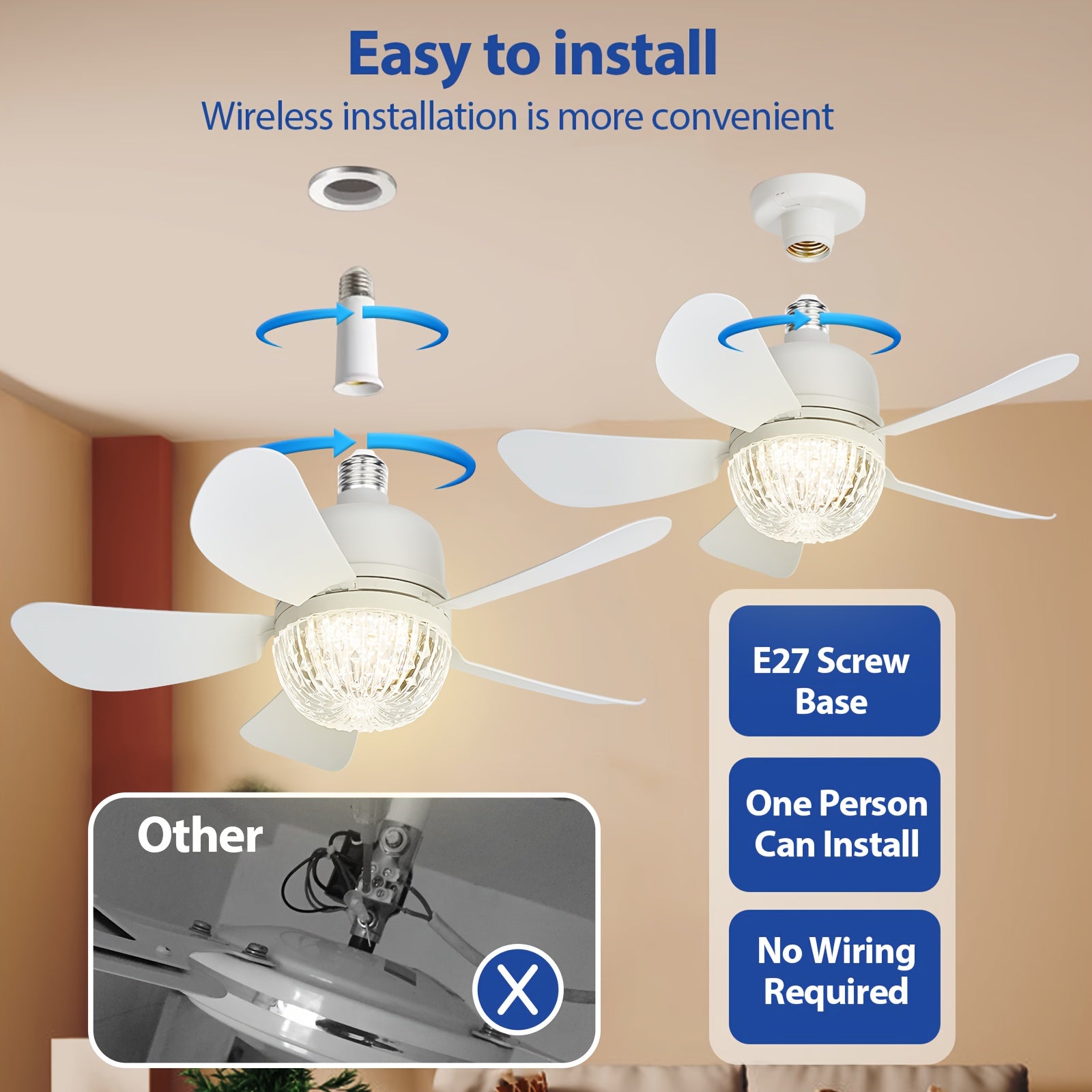 2pcs LED Smart Ceiling Fan Lights with Remote Control Adjustable Lighting and Speed