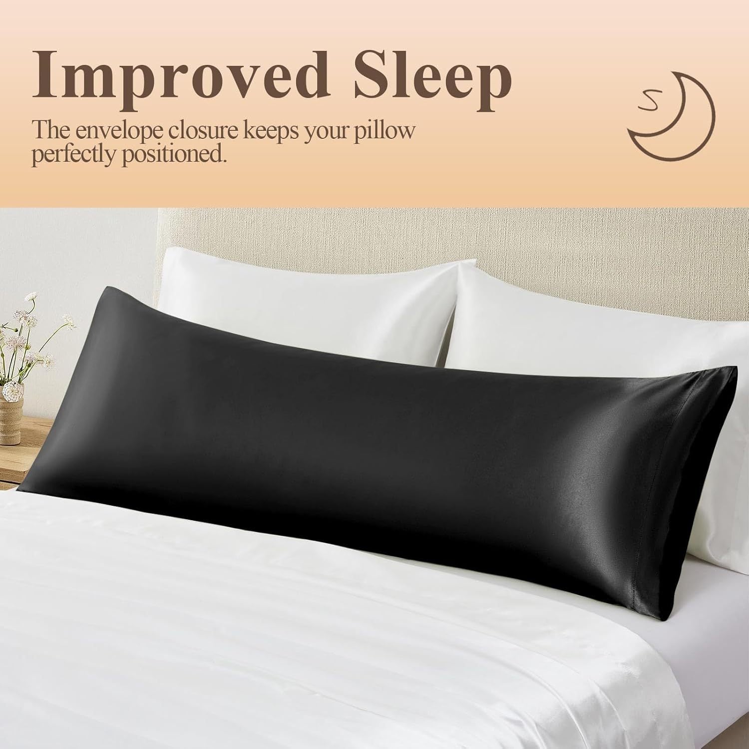 Black Satin Pillowcases 20x26 2-Pack, Cooling, Frizz-Free Hair Care