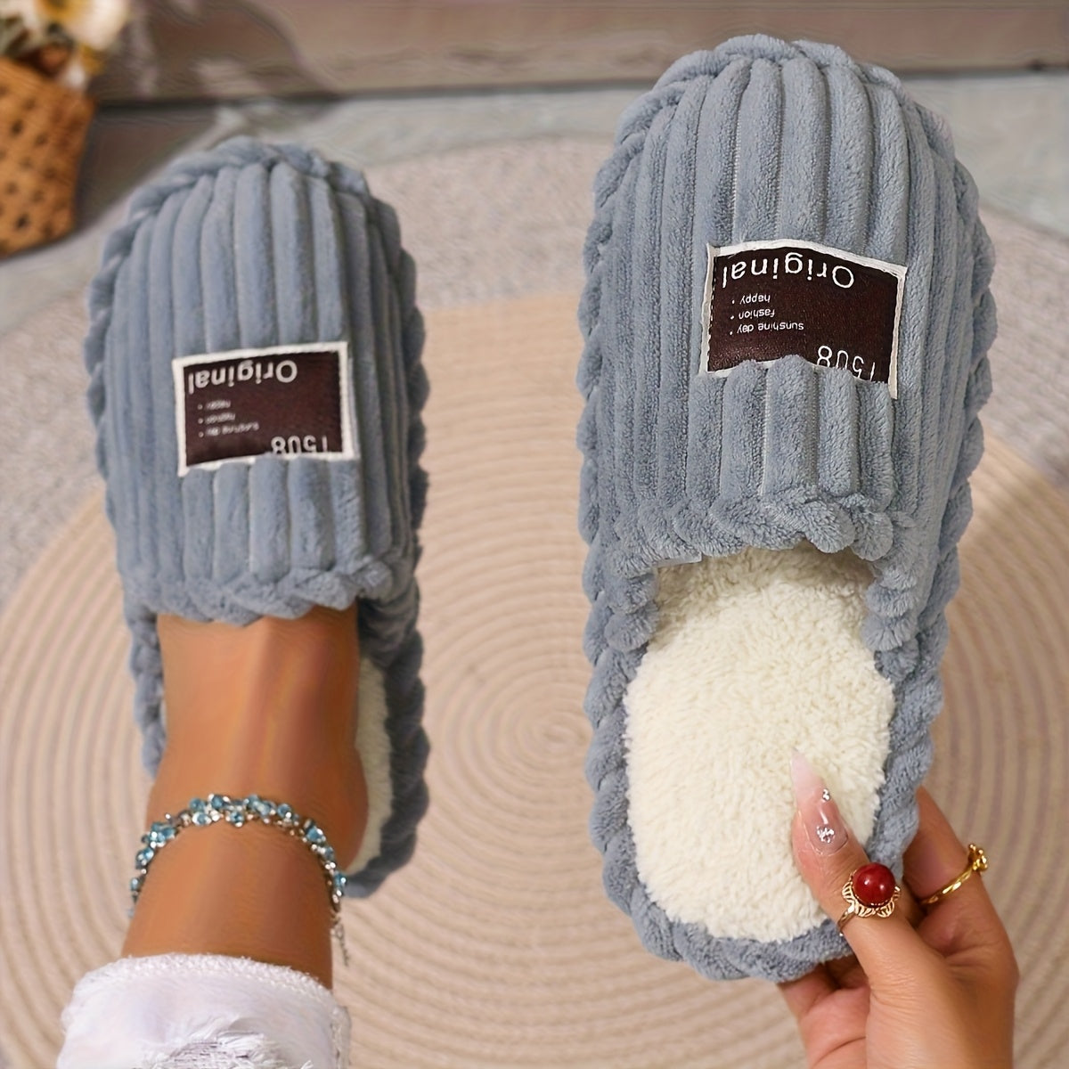 Women's Fuzzy Soft Fabric Slippers with Fluffy Lining for All Seasons