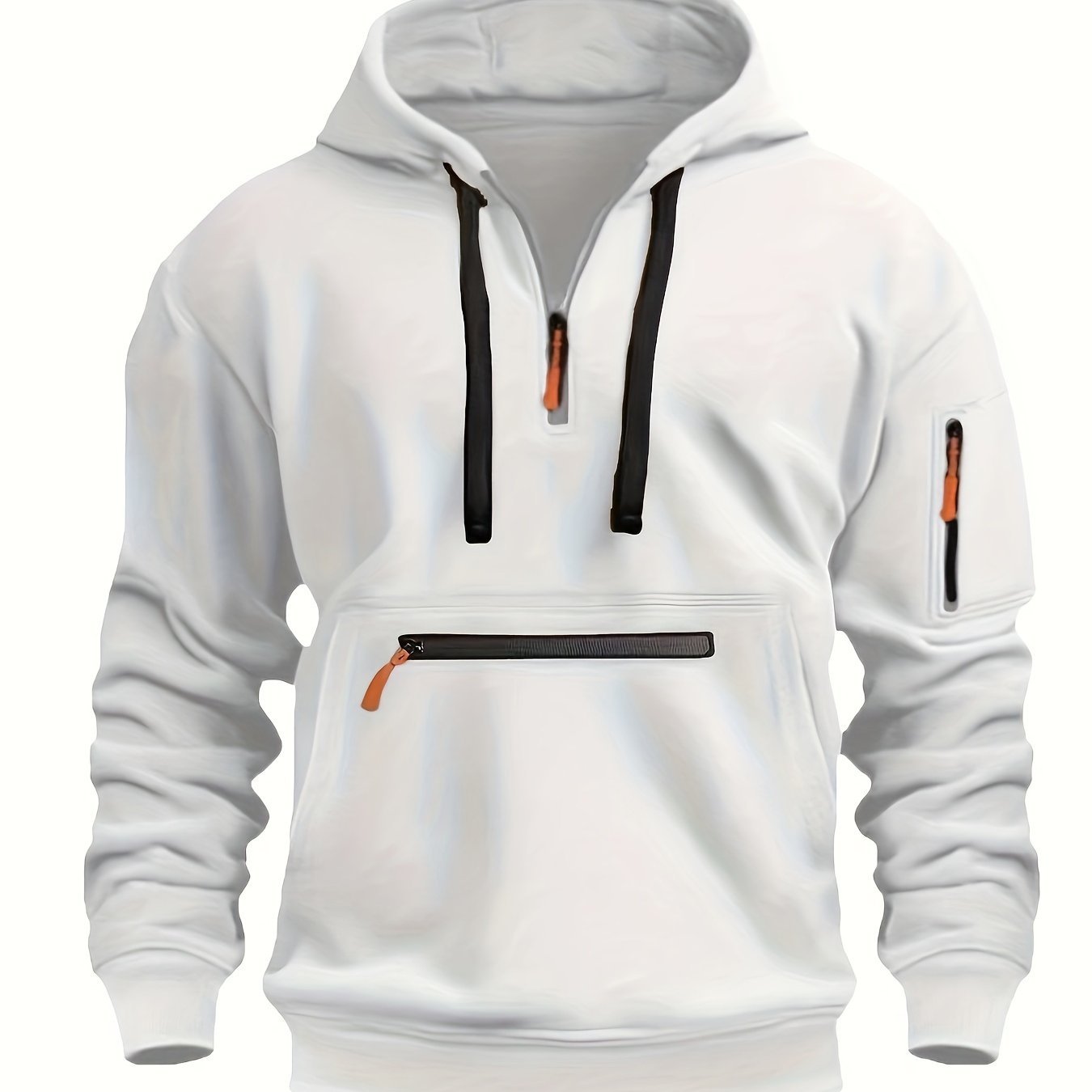 Men's Solid Color Polyester Half-Zip Hoodie with Kangaroo Pocket for Fall Winter