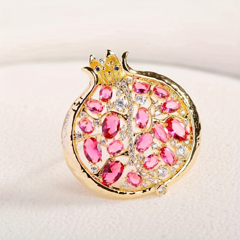 Red Zirconia Pomegranate Brooch for Women Alloy Pin Party Gift