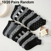 Women's Ankle Socks Black Grey Geometric Pattern 10 Pairs Knit Fabric Spandex