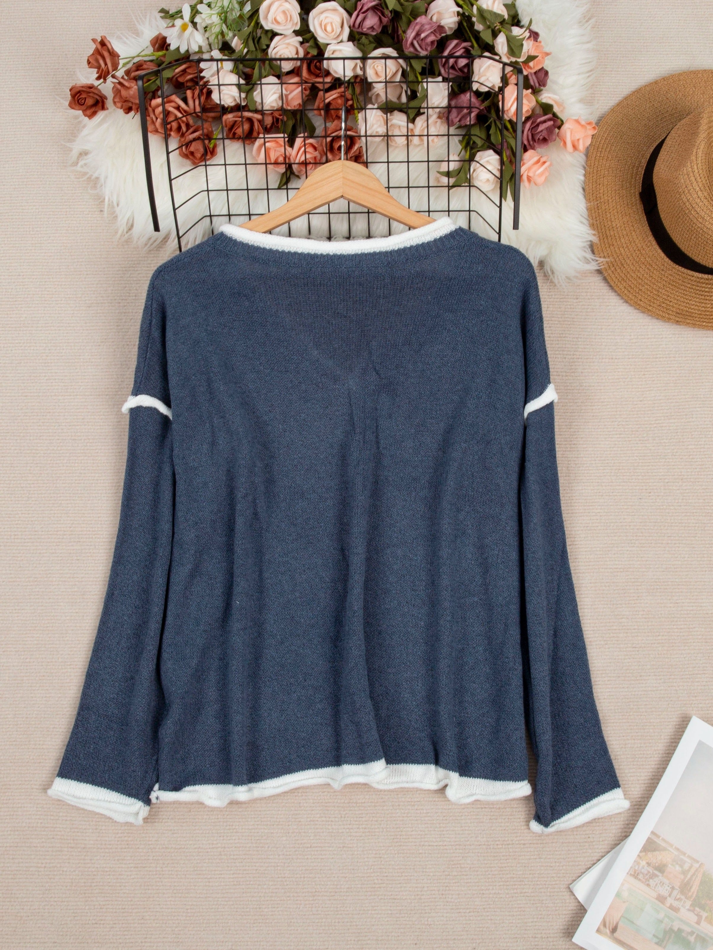 Plus Size V-Neck Sweater Oversized Cozy Knit Pullover for Women