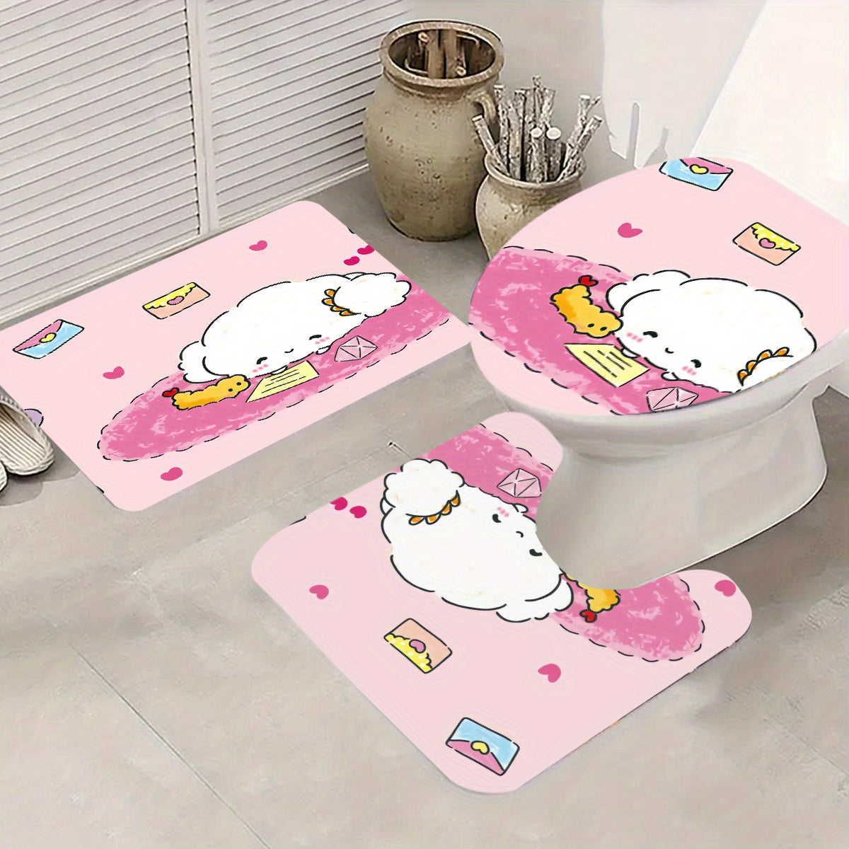 Set of 4 Cartoon Shower Curtains with Hello Kitty My Melody Kuromi Little Twin Stars Waterproof Polyester Bath Decor
