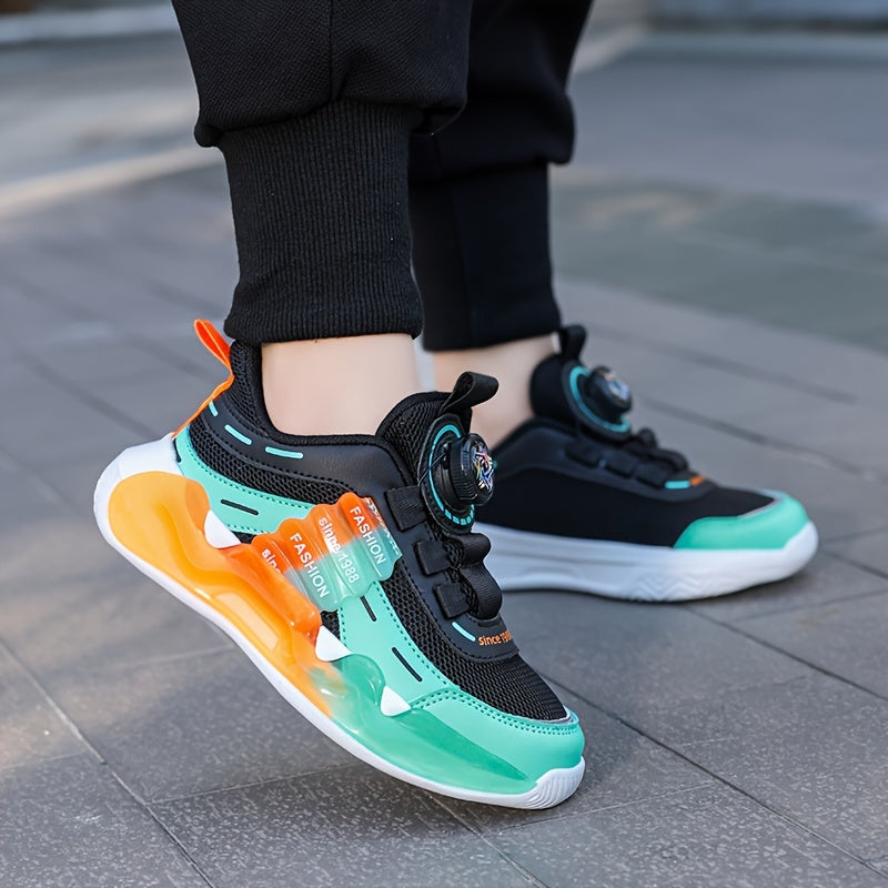 Kids Breathable Mesh Sneakers Low Top with Rotating Buckle Closure for Boys 14 and Under