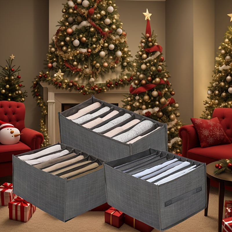 Grey Fabric Closet Organizer with Handle for Wardrobe Storage Divider