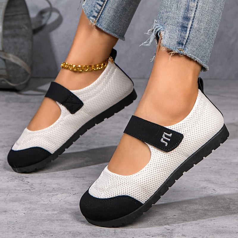 Women Breathable Mesh Slip-On Flats White Brown Casual Comfortable Shoes