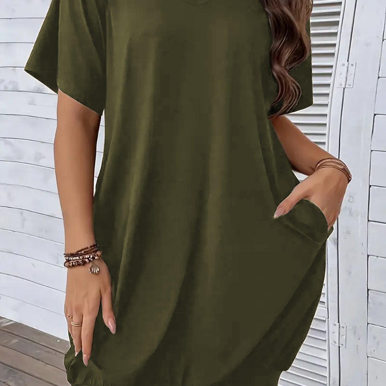 Plus Size Women's V-Neck T-Shirt Dress with Pockets Short Sleeve Casual Spring Summer Fall