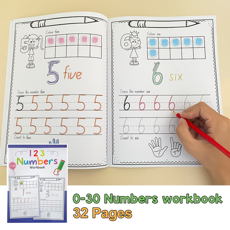 Children's A4 Writing and Coloring Workbook for Numbers 0-30 Developing Grip and Control