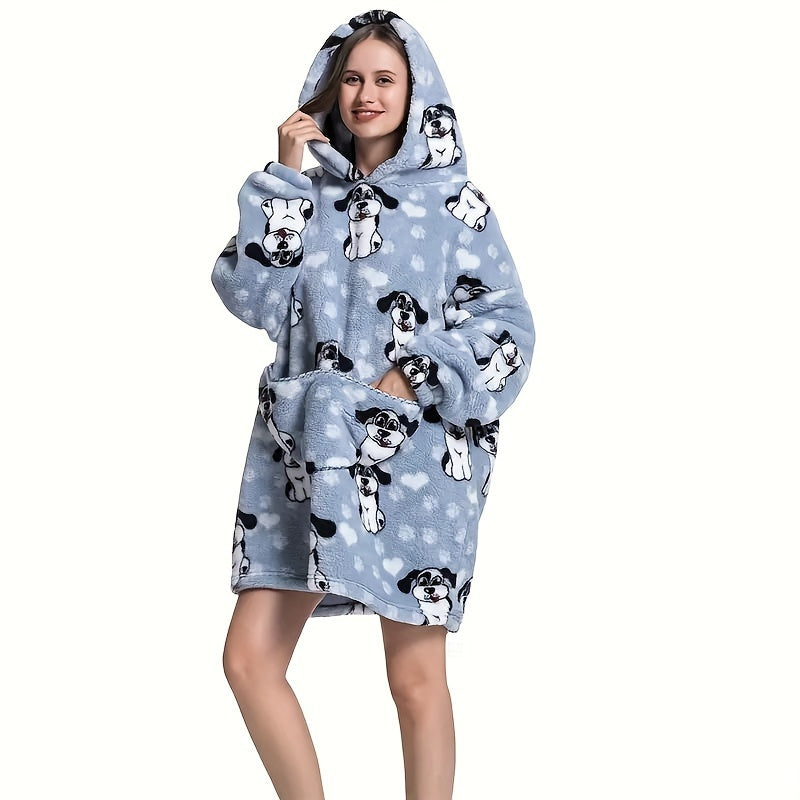 Hooded Fleece Blanket Robe for Adults Cozy Wearable Lounge Wrap