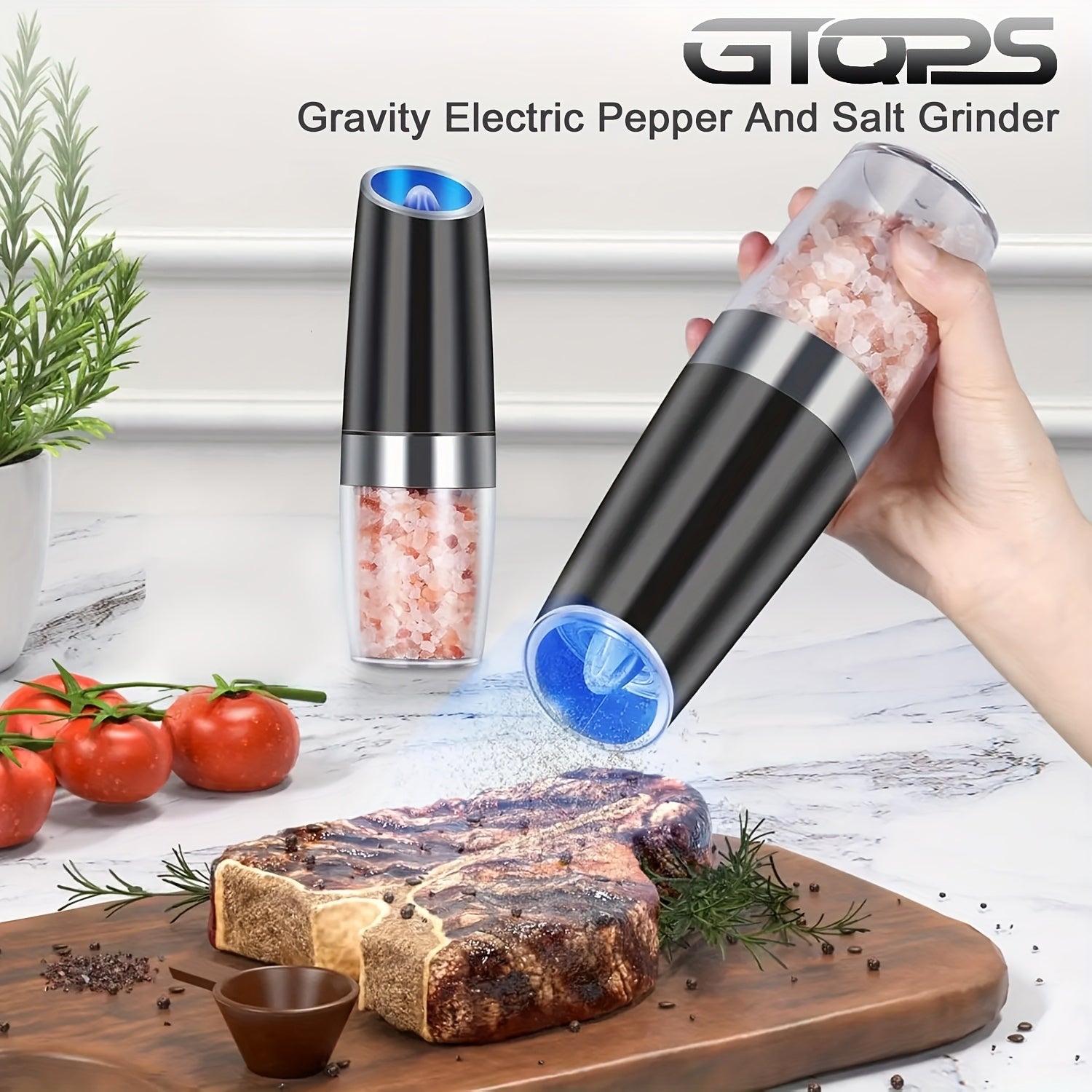 Ikki taqsimli elektr pechene va tuz maydalagich to'plami, sozlanadigan qattiqlik bilan, batareyali, LED chiroqlar, bitta qo'l bilan boshqarish, katta hajmli, yuviladigan, qora - Sevgililar kuni sovg'alariga ideal.