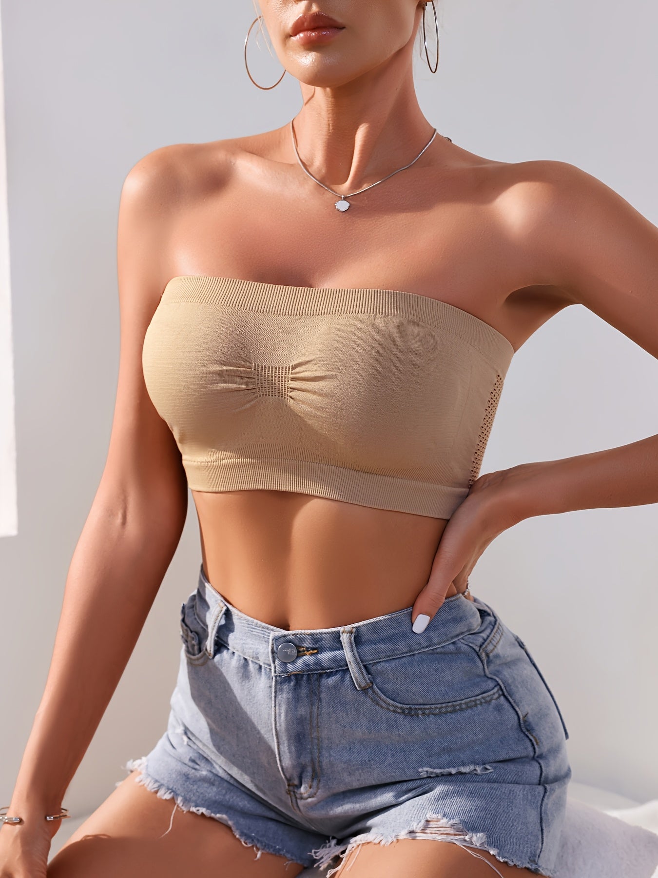 Plus o'lcham tarmoq bandeau tube bra, slayt qilmaydigan, shilqim va nafas oladigan, 4 ta paket