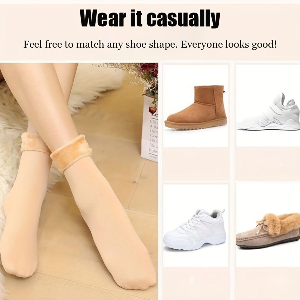 calcetines de nieve gruesos y cálidos para mujer, forro de felpa, color sólido, cortos, para otoño e invierno