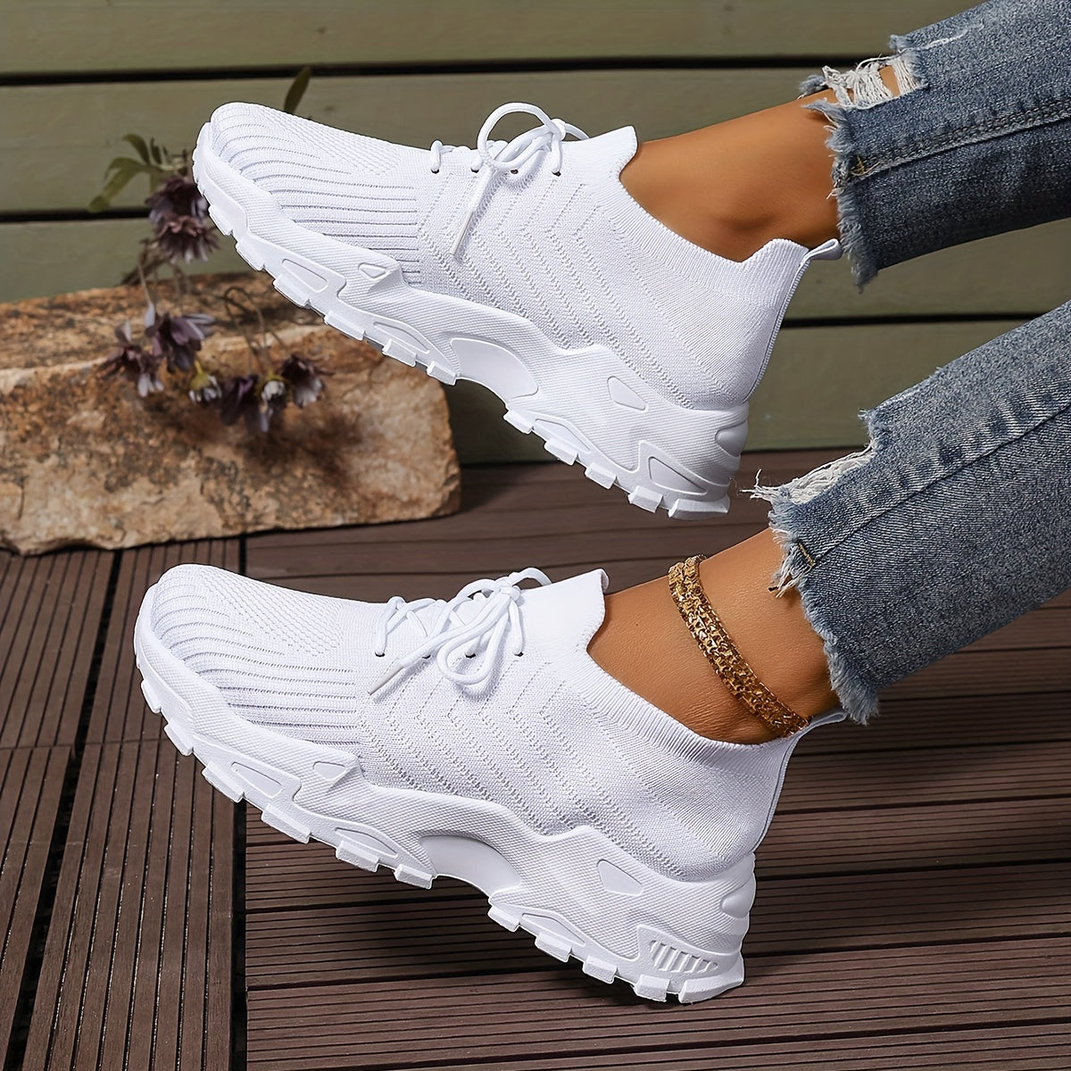 Women's Solid Color Breathable Mesh Sneakers Casual Walking Shoes