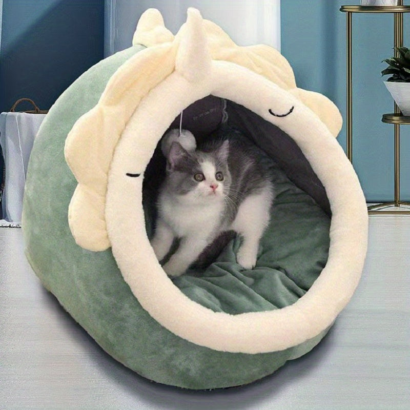 Frog-Shaped Cat Bed Cozy Memory Foam Non-Skid Polyester for Cats