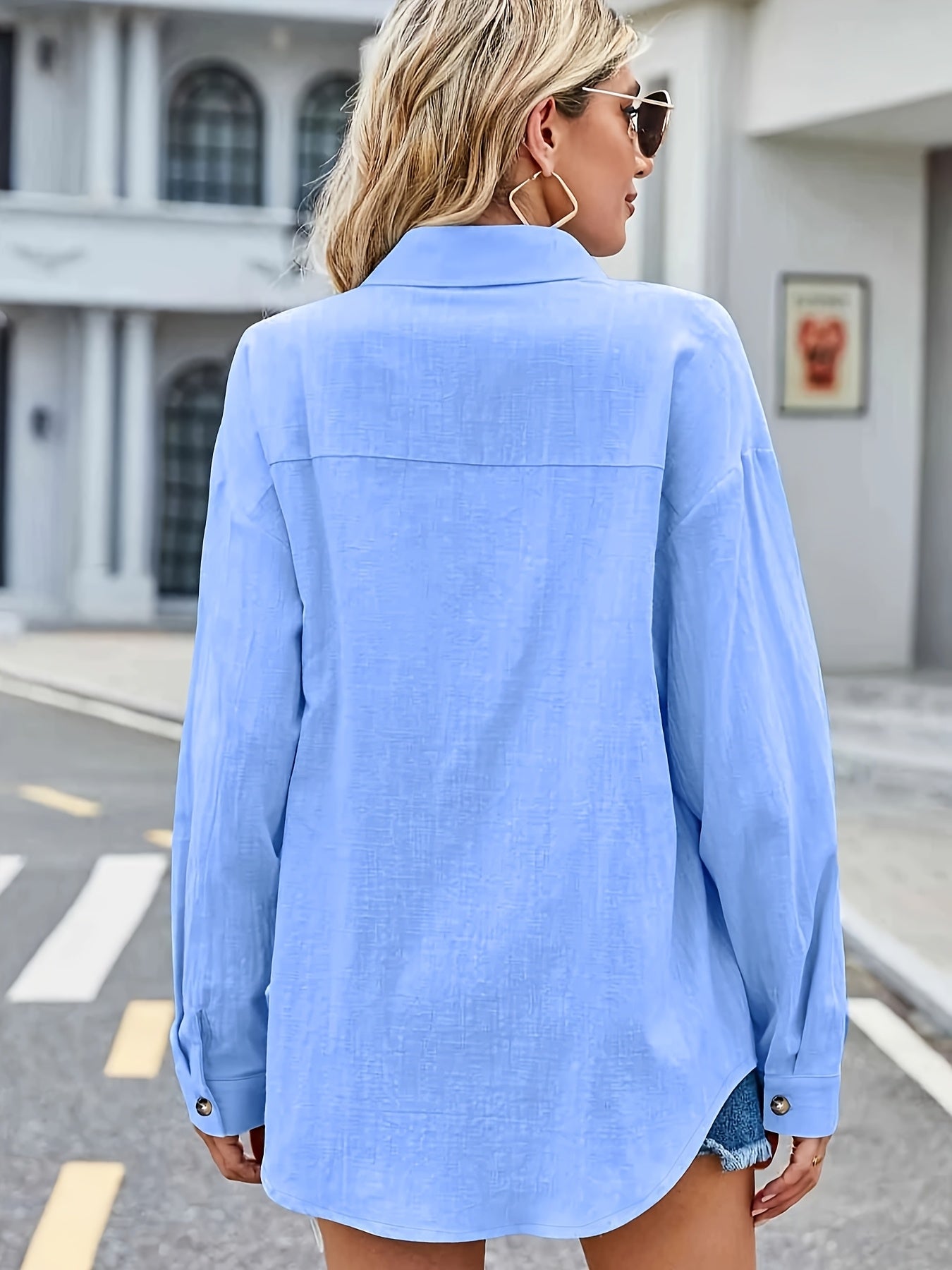 Women's Plus Size Solid Color Long Sleeve Shirt with Pockets