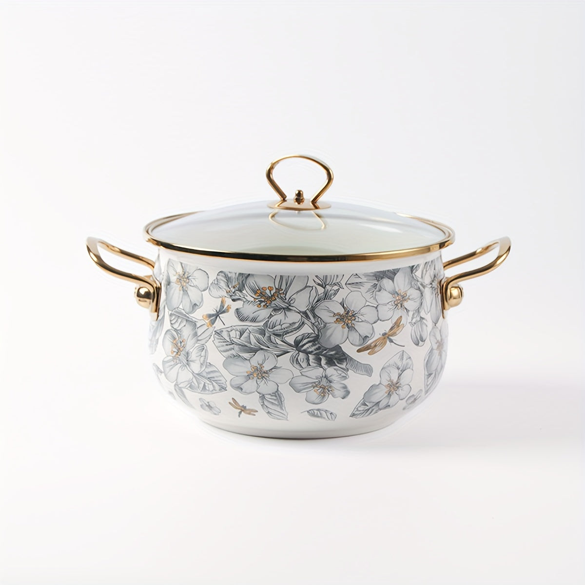 Enamel Soup Pot with Dual Handles for Stewing and Boiling, Gas and Electric Compatible
