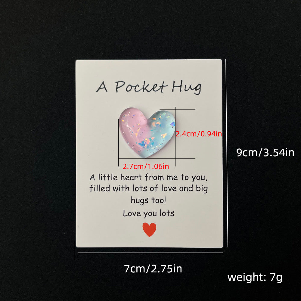 Set of 8 Heart-Shaped Resin Charms with Encouraging Cards and Mementos for Family and Friends