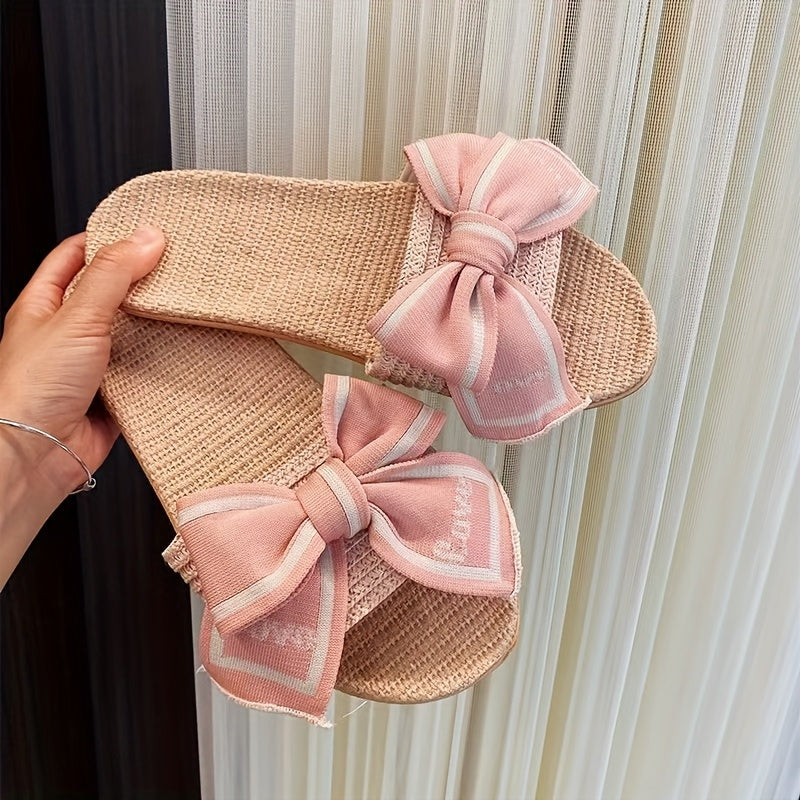 Women's Linen Bow Slippers with Platform Sole Indoor Outdoor