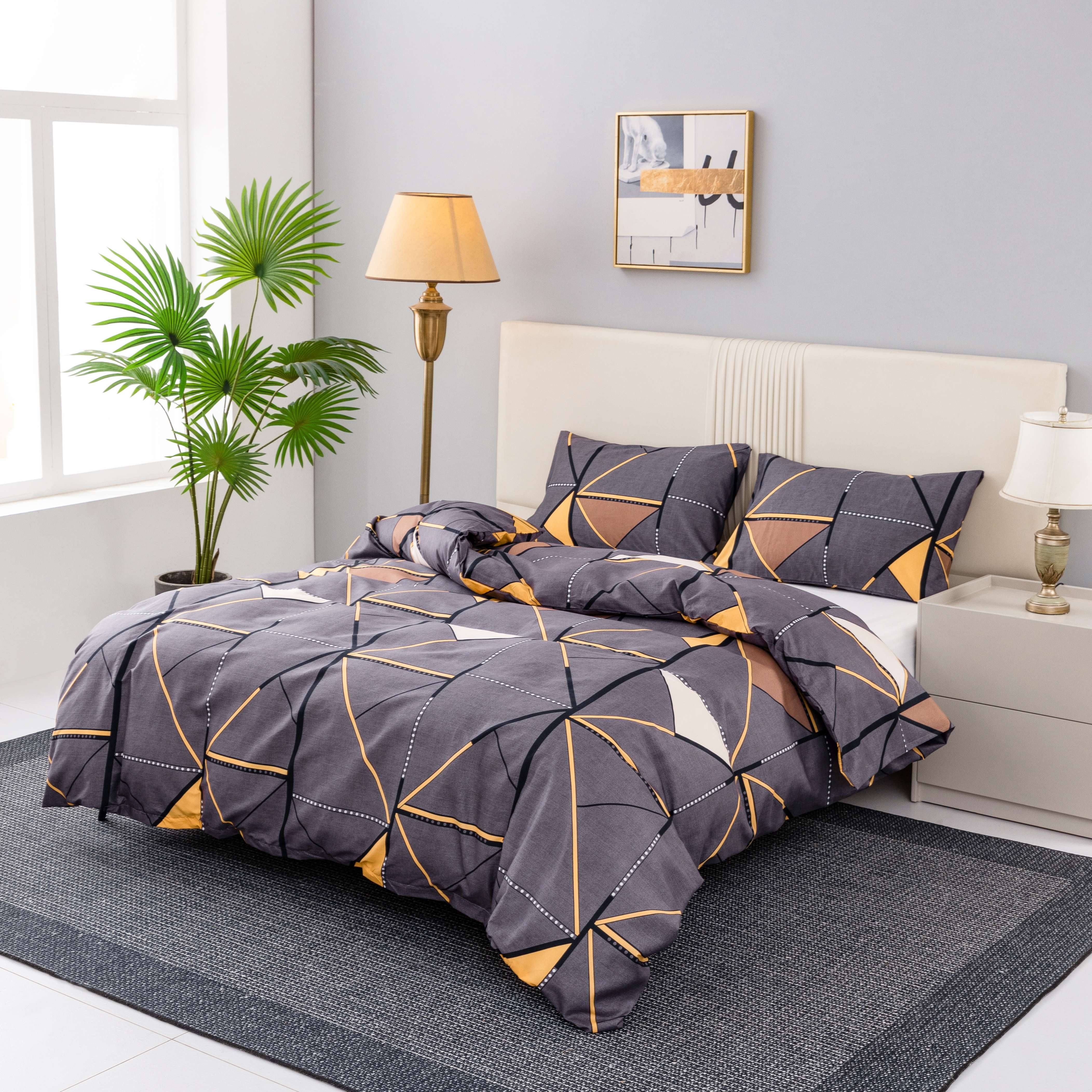 Geometric Pattern Bedding Set Duvet Cover and Pillowcases All-Season Polyester Machine Washable