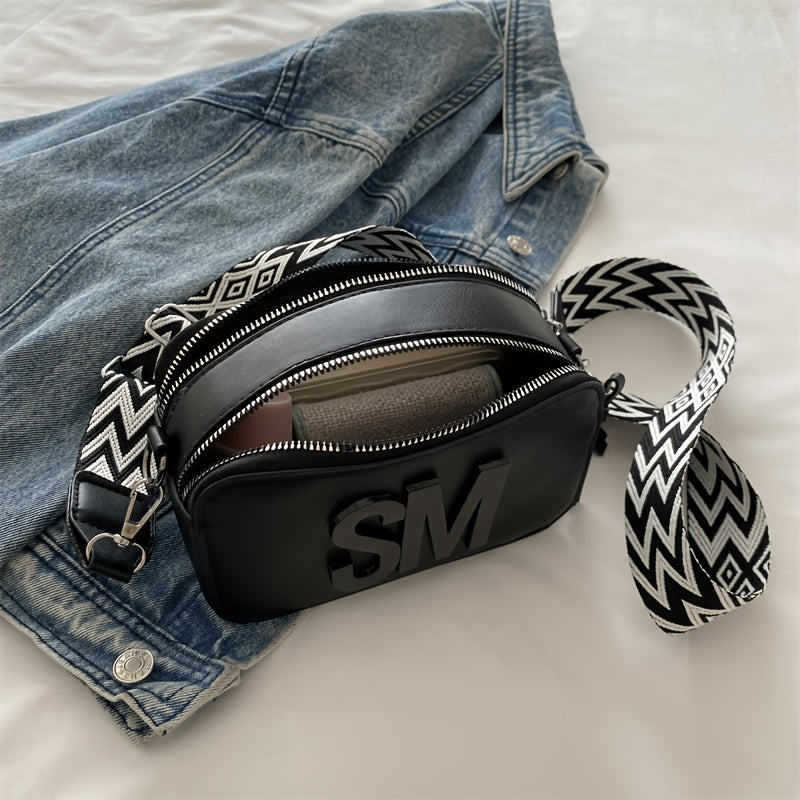 Women's Quilted Monogram Camera Bag in Black Beige Pink Khaki with Zipper Closure