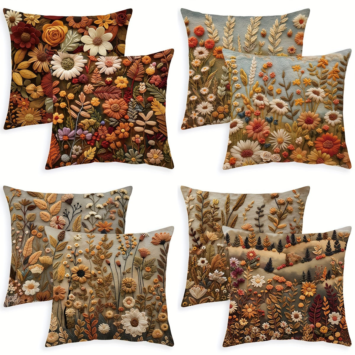Boho Autumn Wildflower Throw Pillow Covers 45.72x45.72 cm Floral Leaf Outdoor Couch Sofa