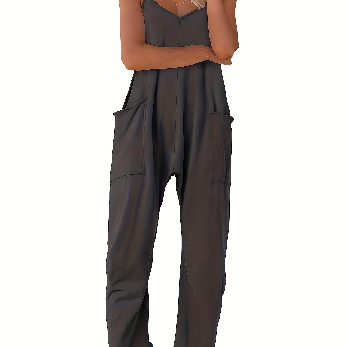 Mono sin mangas de talla grande con cuello en V y estilo casual para mujer