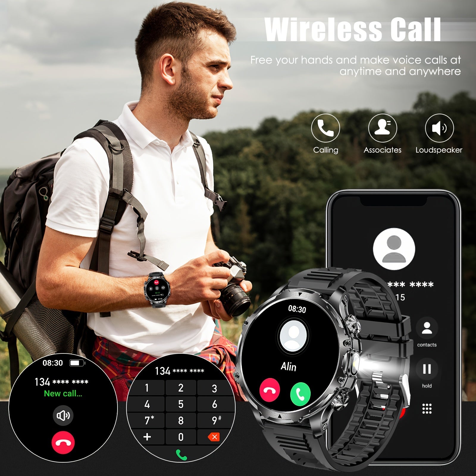 Мужские умные часы с сенсорным экраном HD 1,85 дюйма, водонепроницаемый фитнес-трекер с аккумулятором 800 мАч