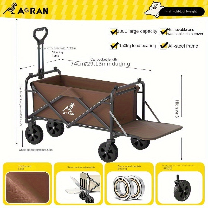Heavy-Duty Folding Trolley Stainless Steel Large Capacity for Travel Camping Beach Picnic