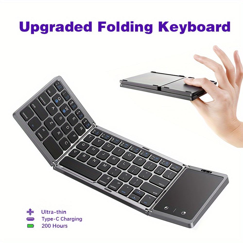 Foldable Wireless Keyboard with Touchpad for Tablets and Smartphones Compatible with Windows Android iOS Mac