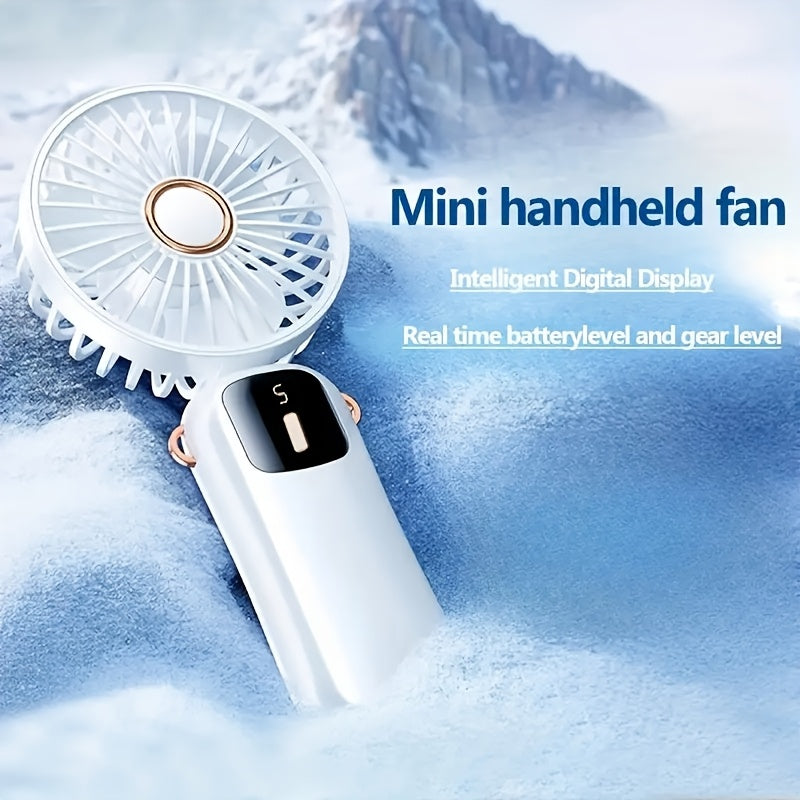 Portable Handheld Fan with LED Display USB Rechargeable Mini Folding Neck Fan for Office and Travel