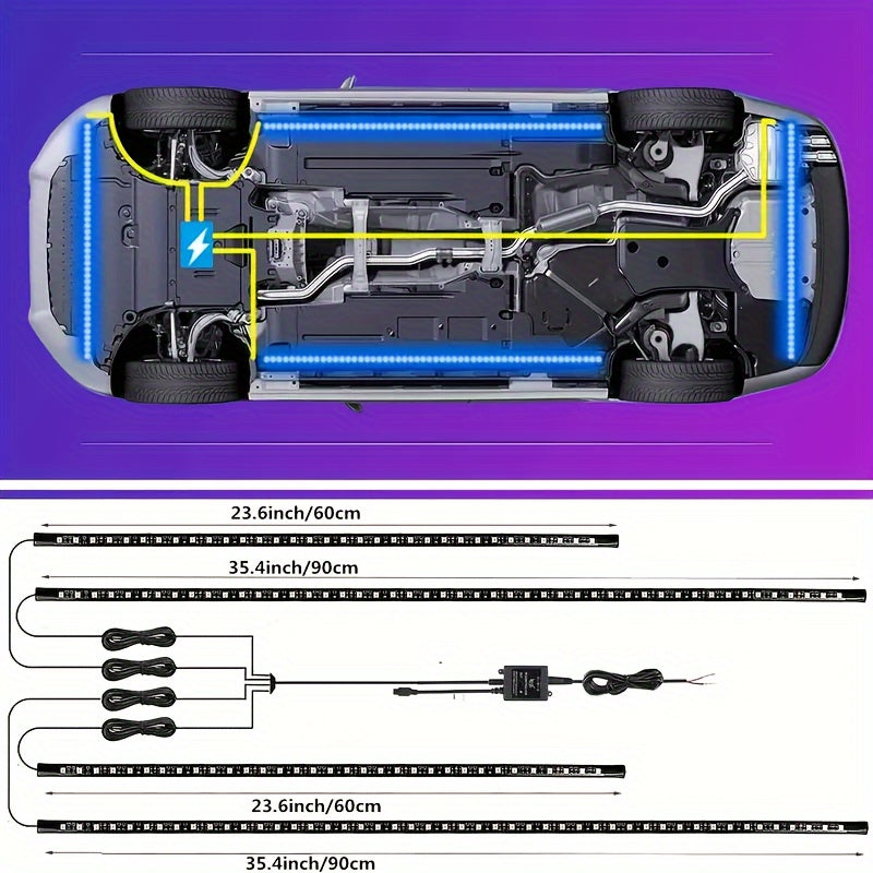 4PCS RGB Car Underglow Neon Strip Lights | 8 Colors, Music Sync, Wireless Remote