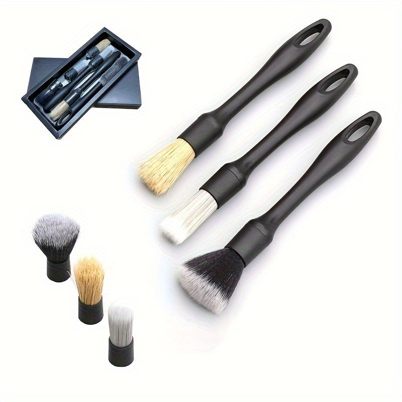 Car Detail Brush Set 3pcs Soft-Bristled Wheel and Interior Cleaning Tools
