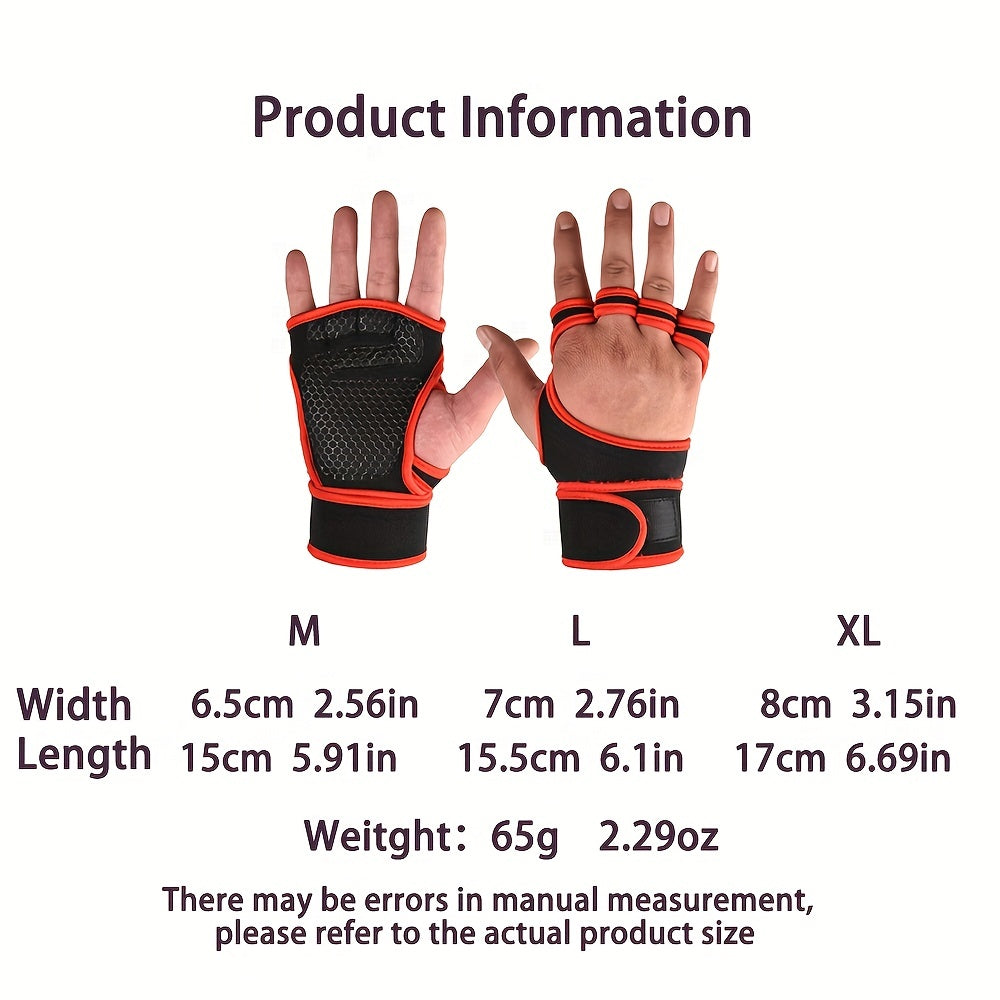 Half Finger Gym Gloves with Adjustable Wrist Support for Weightlifting and Pull-Ups