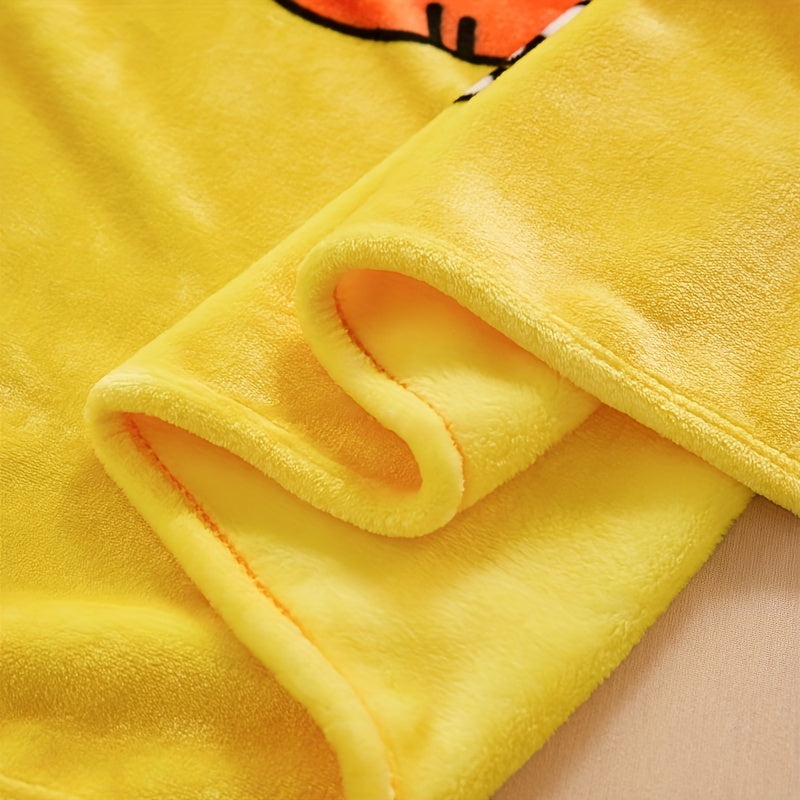 Cozy Flannel Blanket with Cartoon Print for Couch Bed Travel and Camping