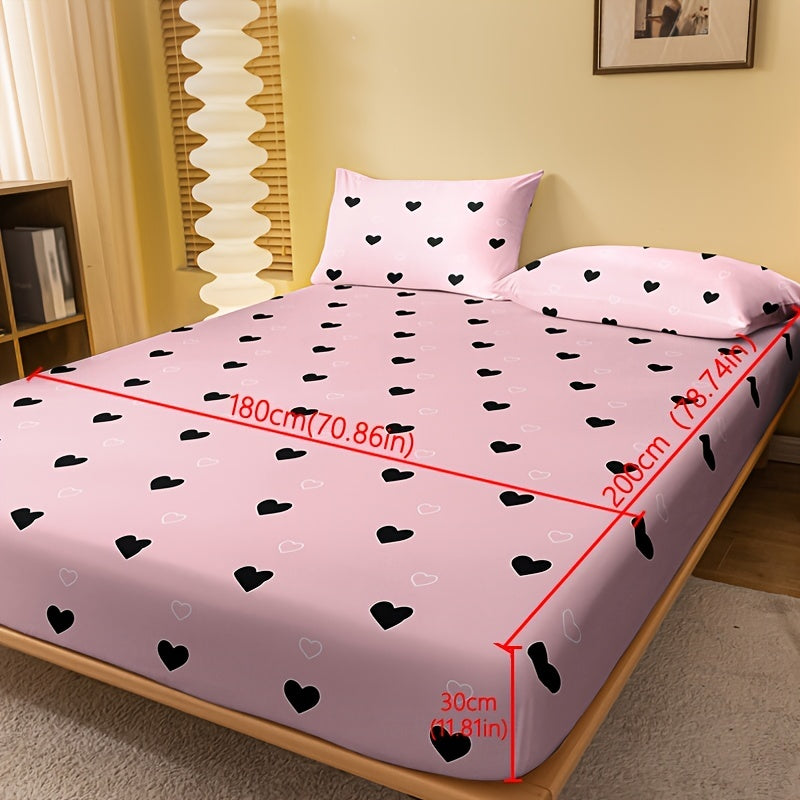 Simple Love Print Brushed Fitted Sheet Deep Pockets Soft Mattress Protector for Bedroom or Guest Room