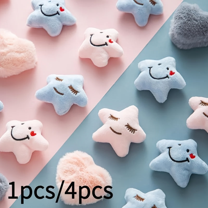 Set of 4 Blue Star-Shaped Quilt and Bed Skirt Corner Holders with Plush Faces