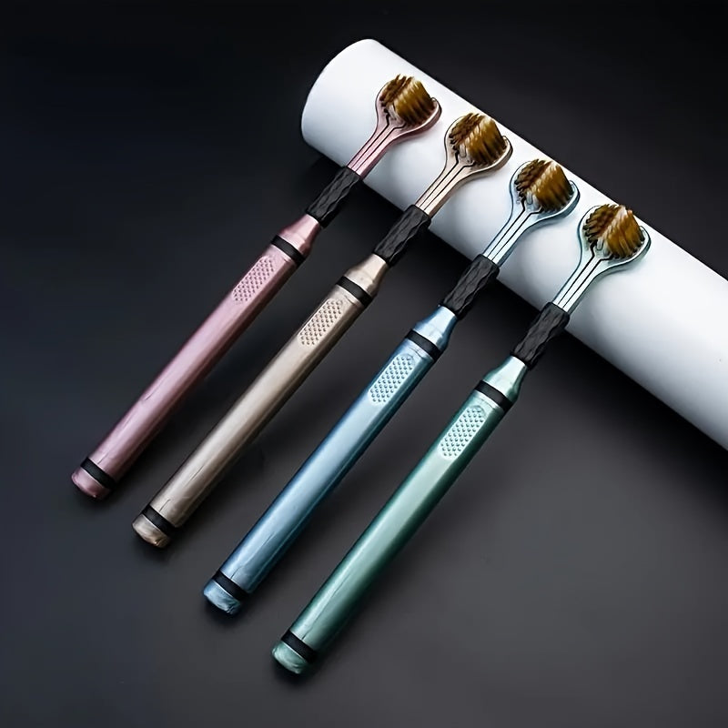 Set of Two Soft Bristle Adult Toothbrushes with 360-Degree 3D Wrapped Head and Ergonomic Handle