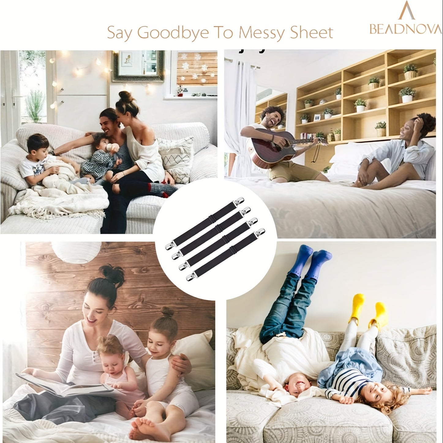 Регулируемые ремни для простыней с зажимами - набор из 2 или 4 шт., эластичные ремни для фиксации чехлов матрасов, диванных подушек и постельных принадлежностей
