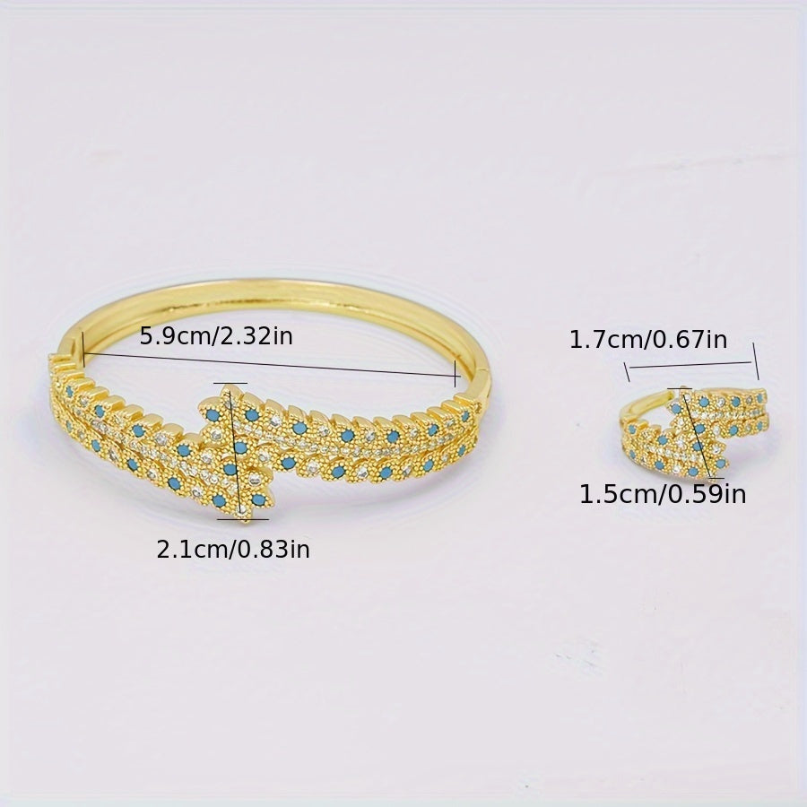 Women's Jewelry Set Zirconia Leaf Ring and Bangle Bridal Mother's Day Summer