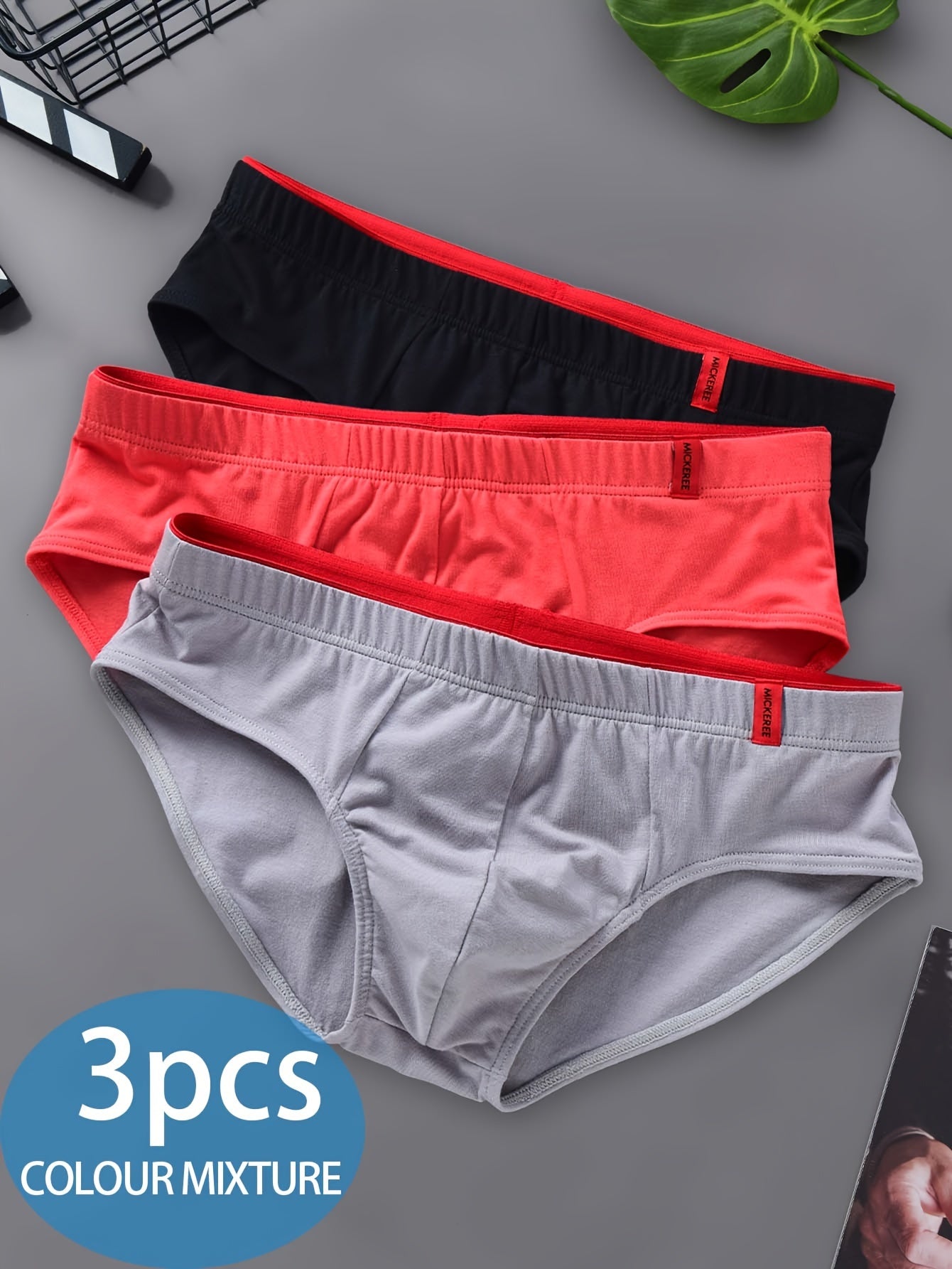 Men's Cotton Feel Triangle Underwear Set 3 Mixed Colors Mid-Rise Breathable Elastic