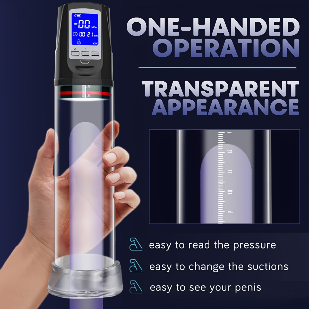 Men Electric Penis Pump with 4 Suction Modes LED Display and Rechargeable Battery