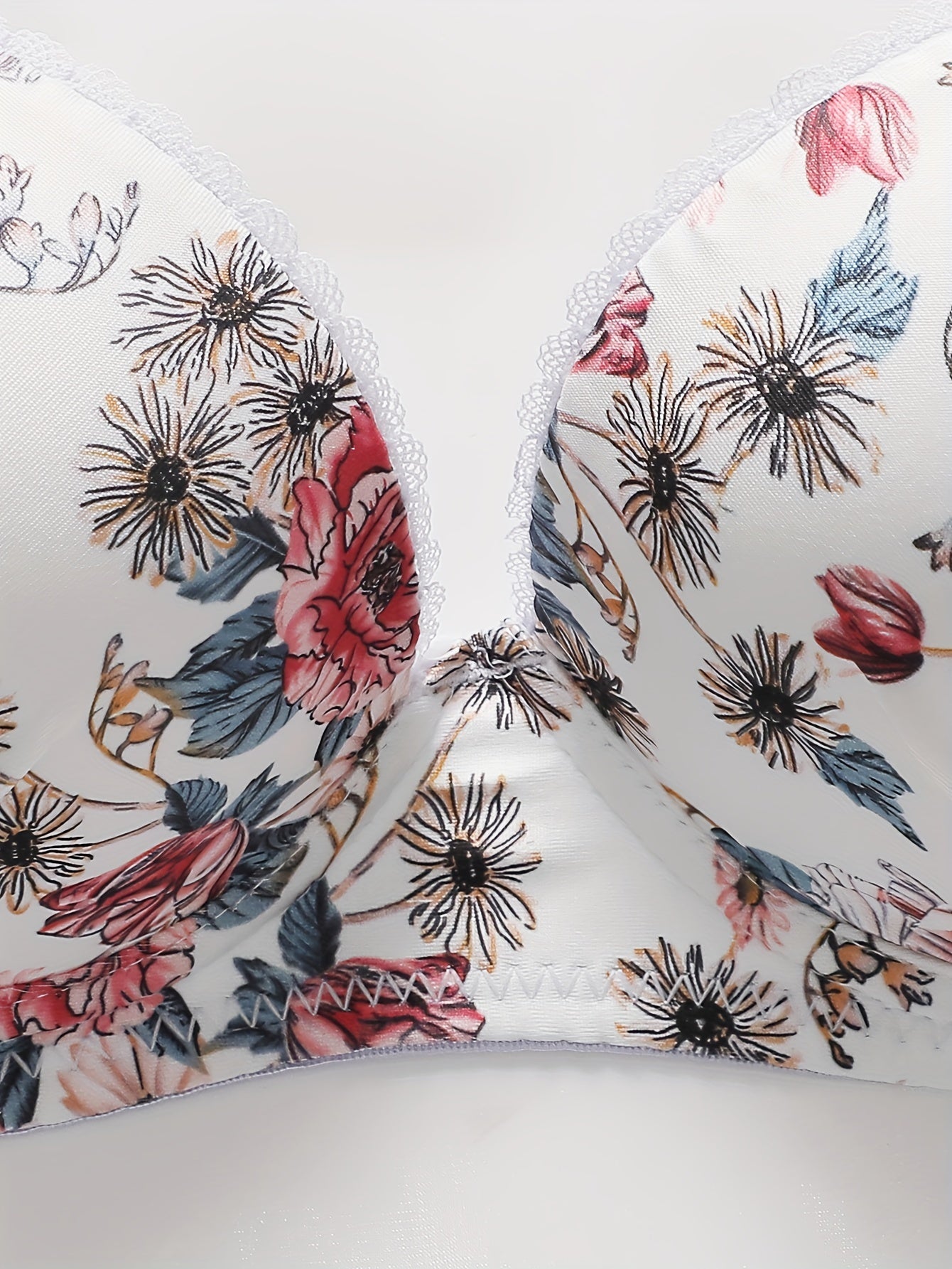 Women's Floral Push-Up Lingerie Set with Underwire Support and Ruched Details