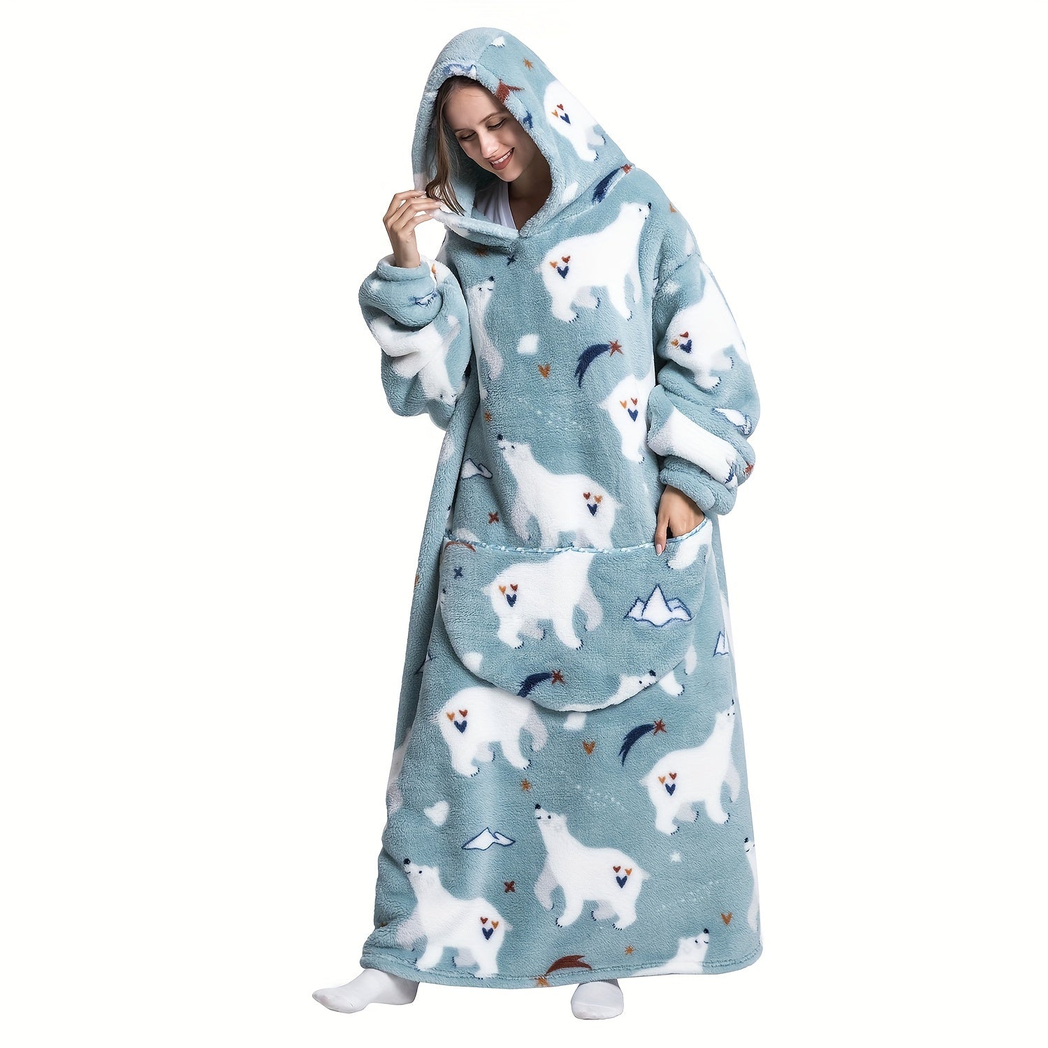Oversized Hooded Blanket Sweatshirt for Women and Men Sherpa Fleece Warm Wearable Blanket