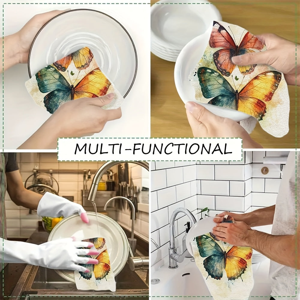 Set of 2 Ultra Soft Kitchen Towels with Vibrant Watercolor Butterfly Design